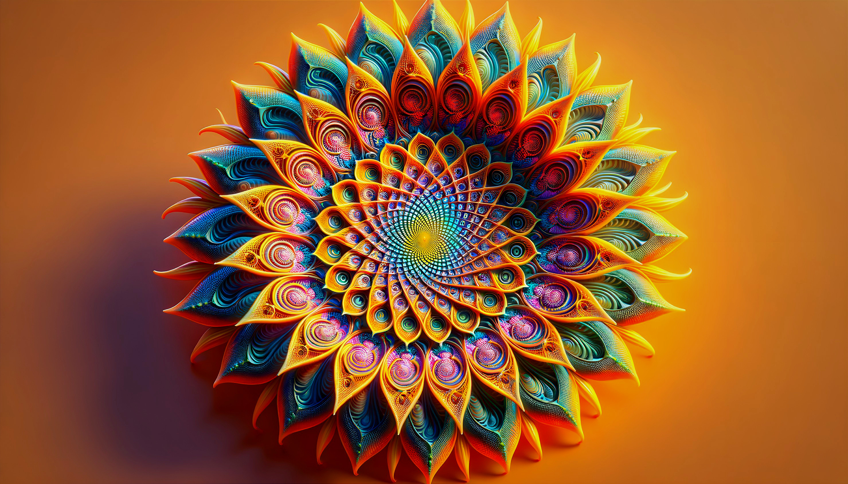 Vibrant Flower Design with Spiraled Petals and Colors