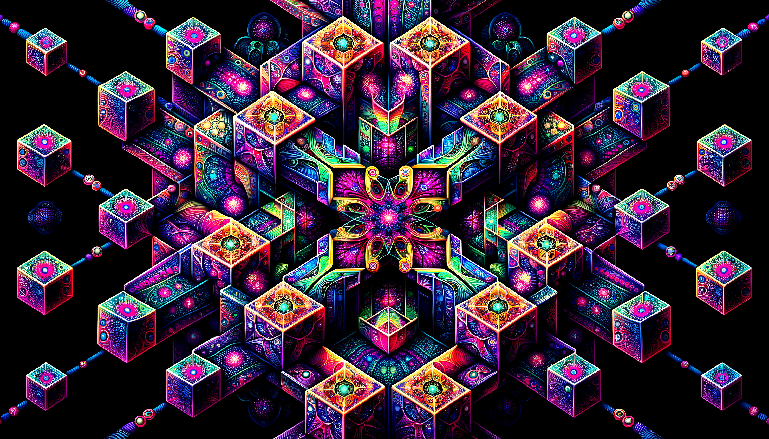 Vibrant Geometric Pattern with Neon Colors and Depth