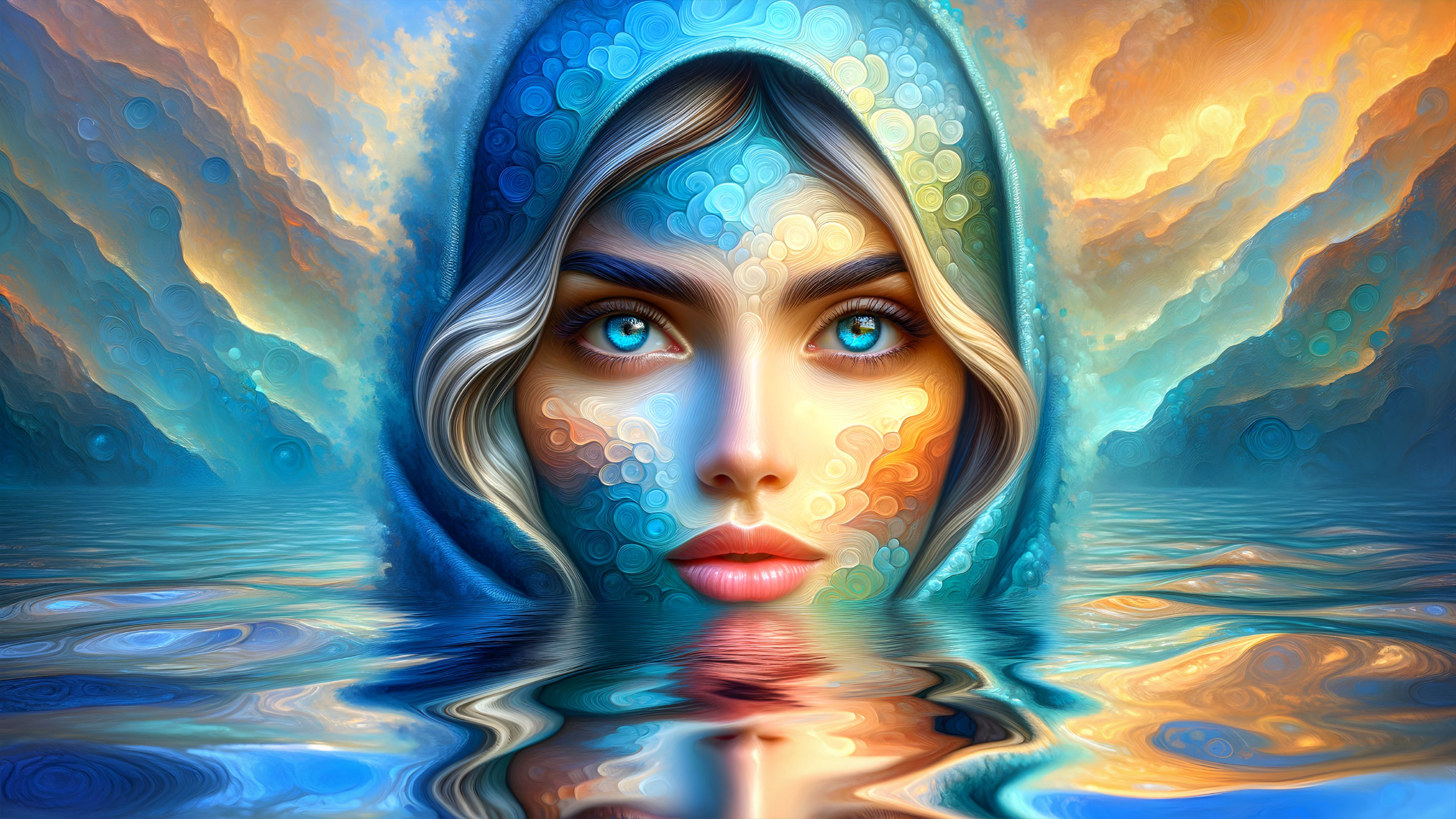 Surreal Portrait of Woman in Vibrant Waterscape