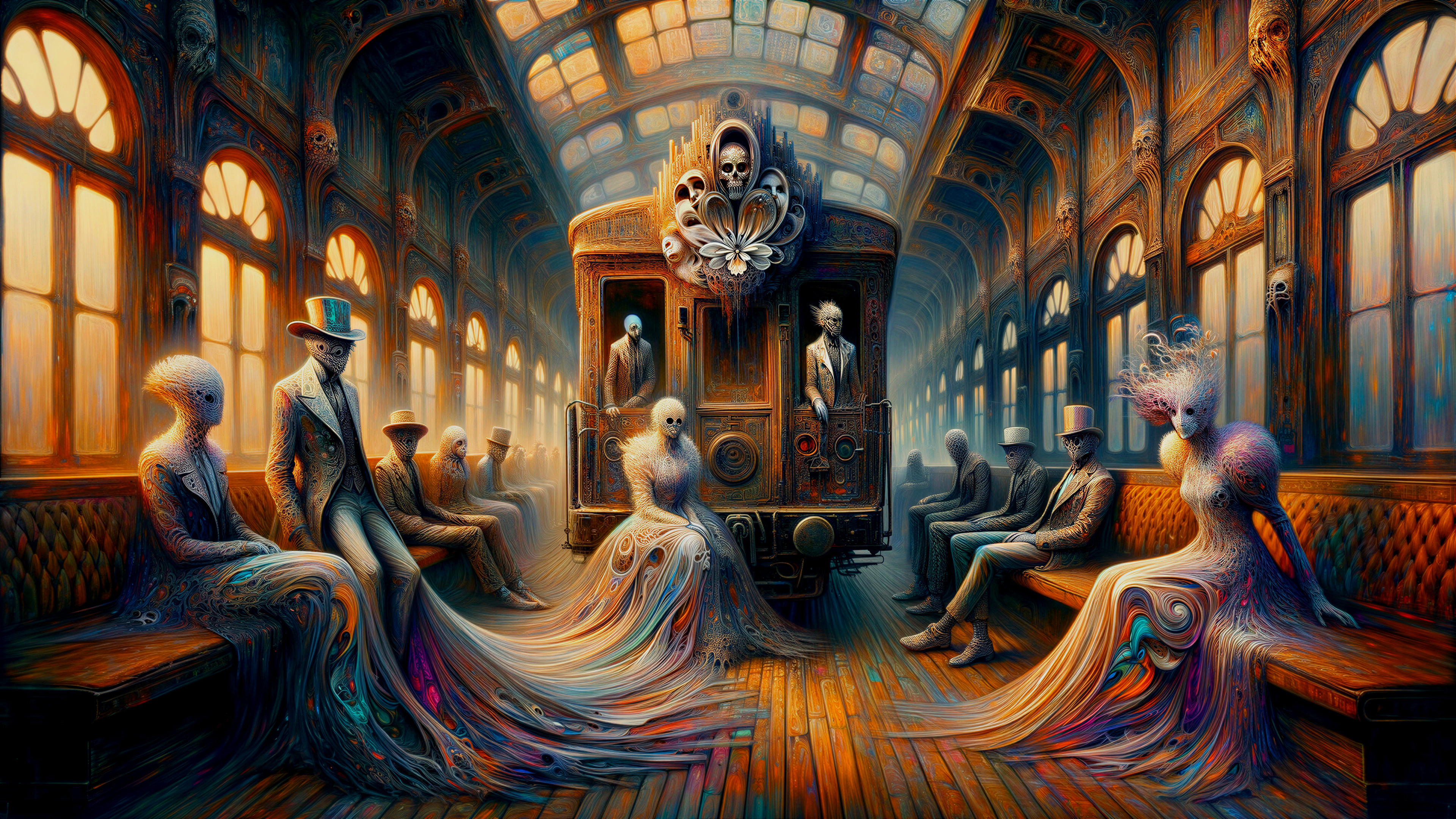 Surreal Train Interior with Ethereal Atmosphere