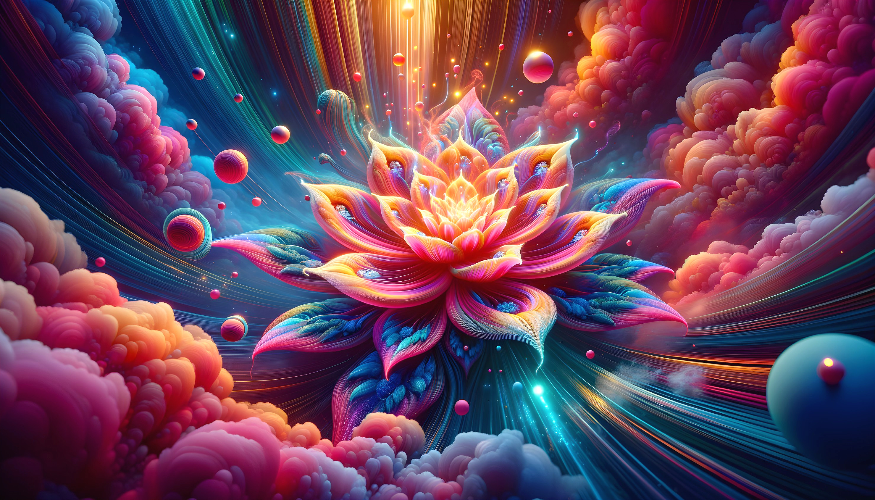 Vibrant Cosmic Lotus Flower in Dreamlike Atmosphere