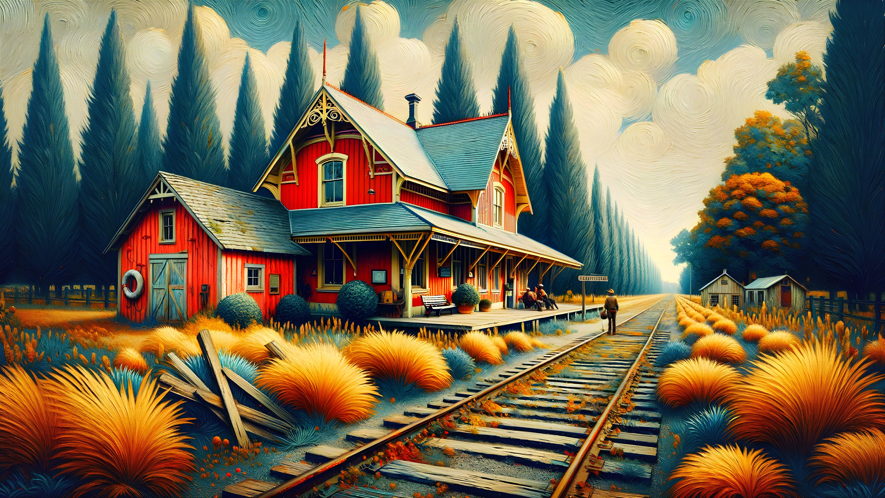 Vibrant Train Station Surrounded by Lush Nature
