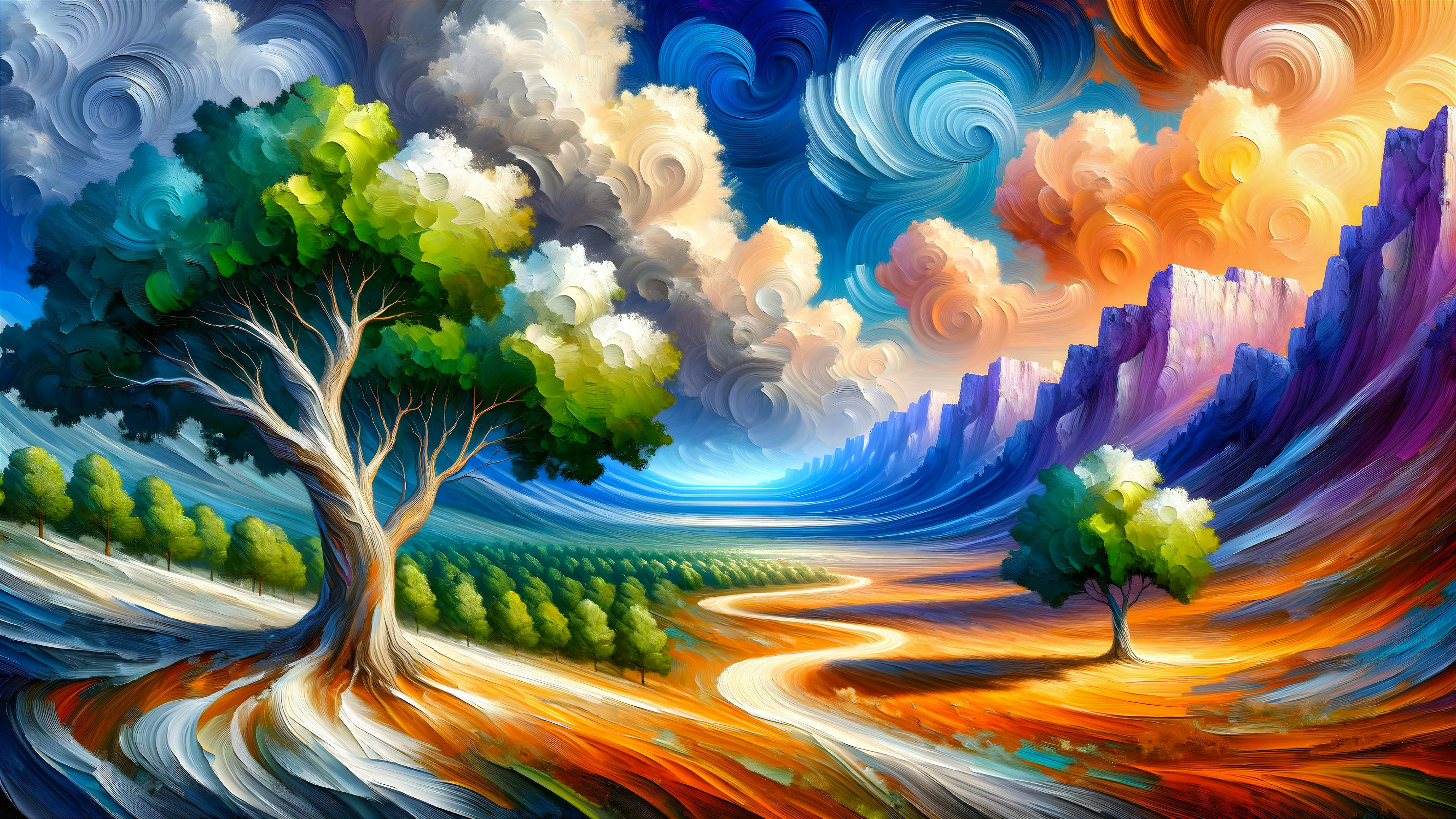 Vibrant Landscape with Colorful Hills and Sunset Sky