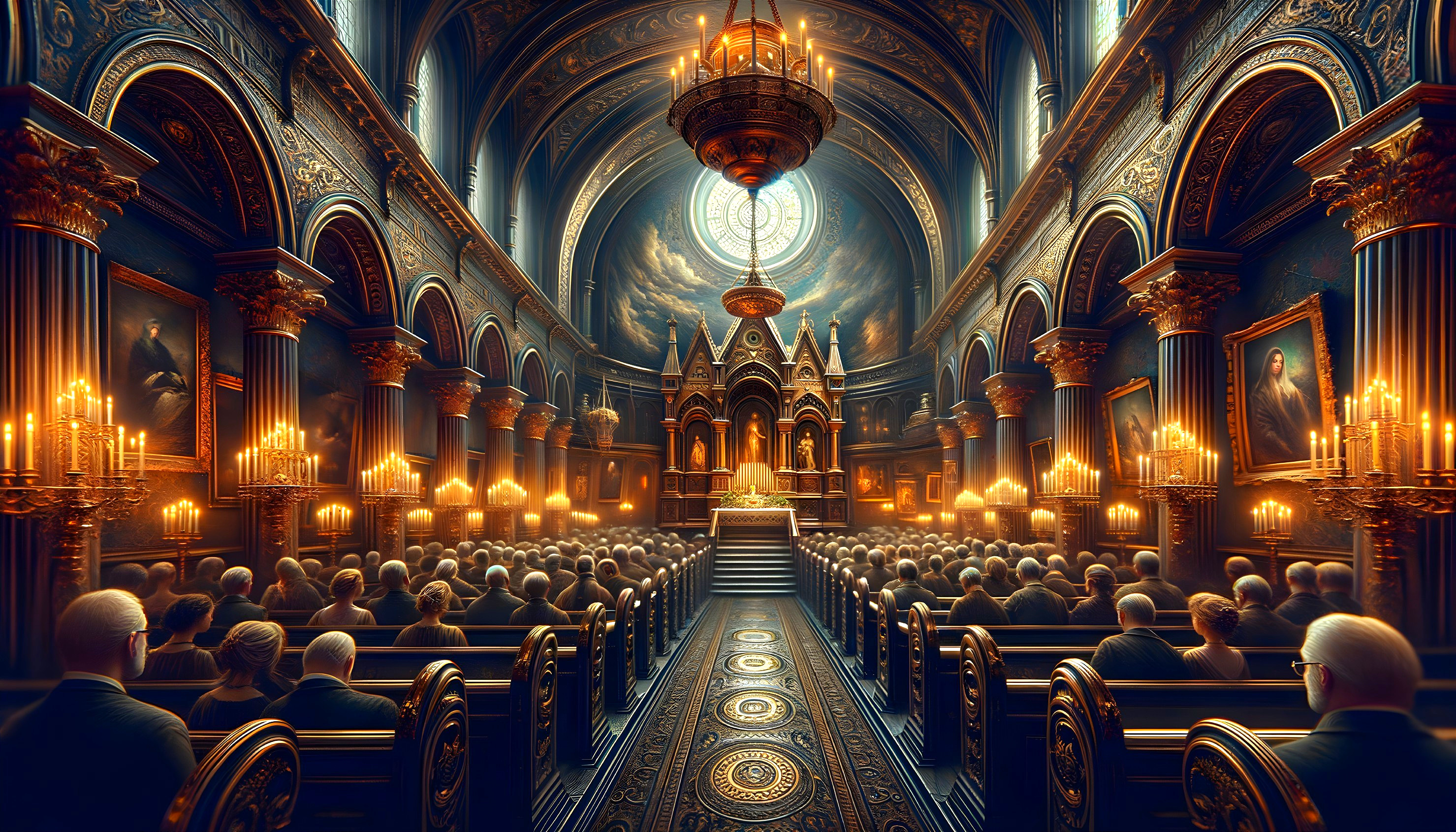 Intricate Cathedral Interior with High Vaulted Ceiling