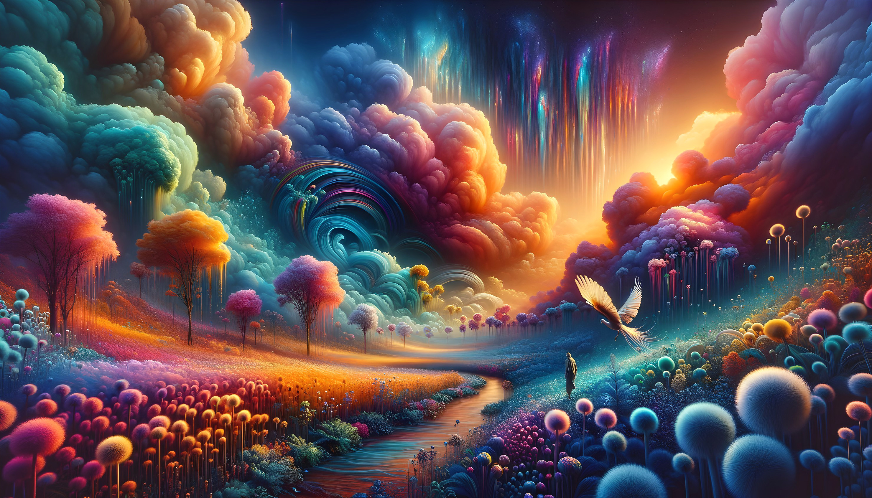 Surreal Landscape with Colorful Clouds and River