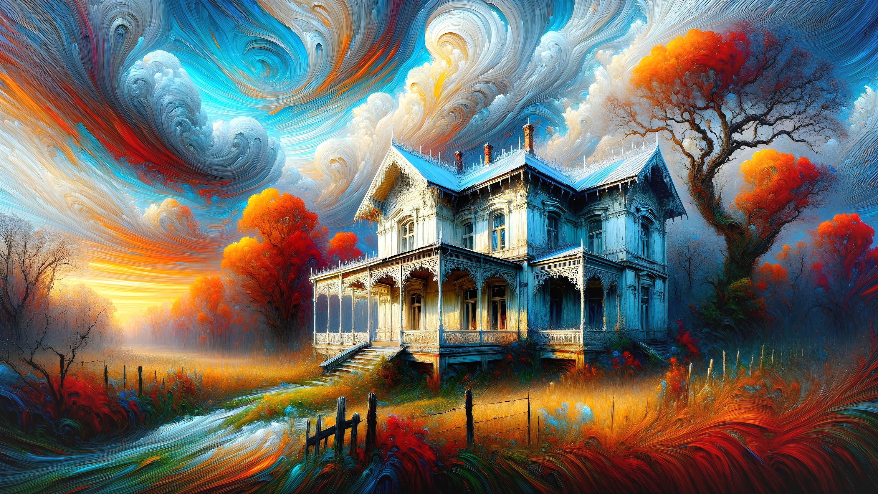 Victorian House in Vibrant Autumn Landscape