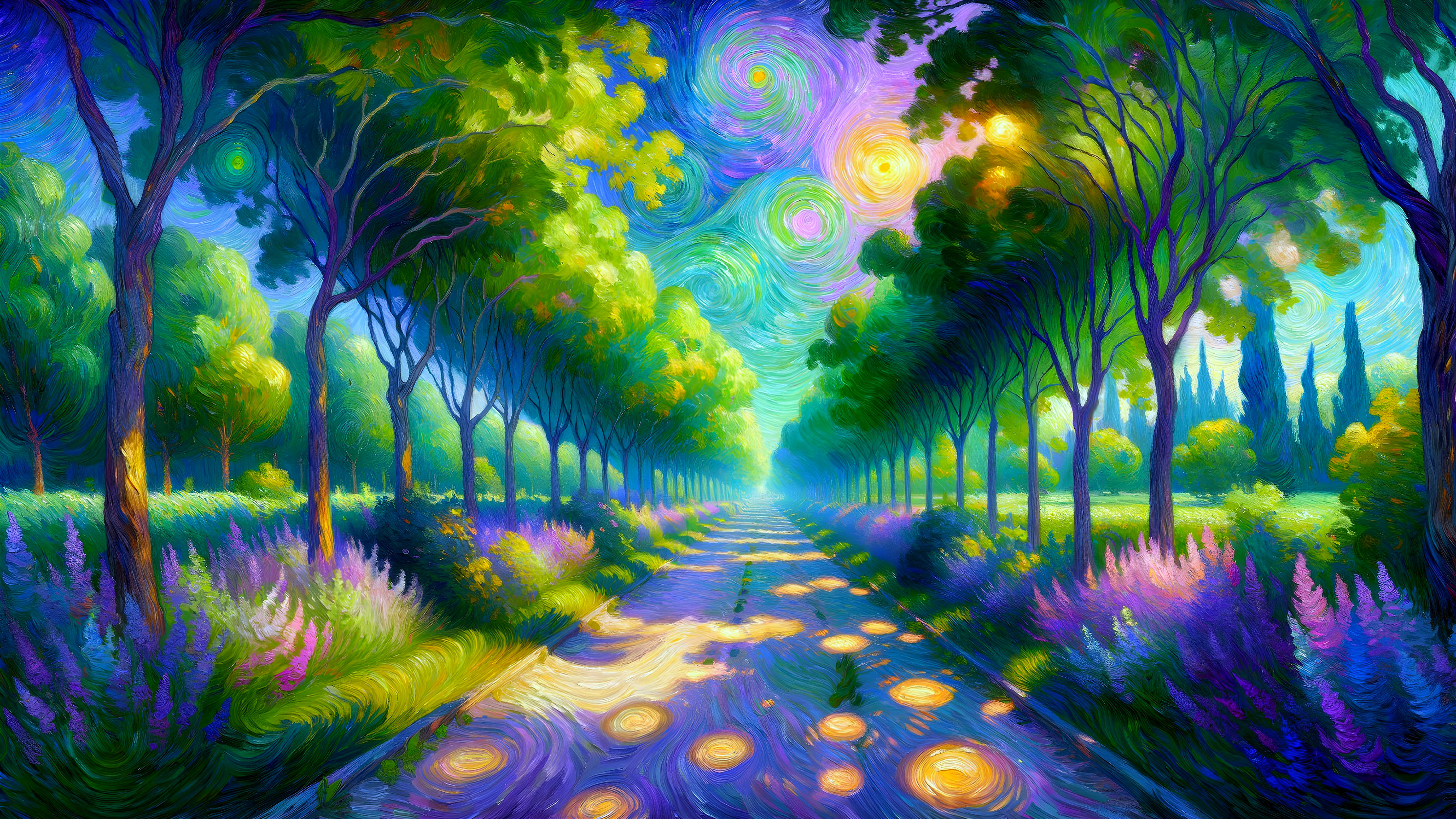 Impressionistic Landscape with Serene Pathway and Sky