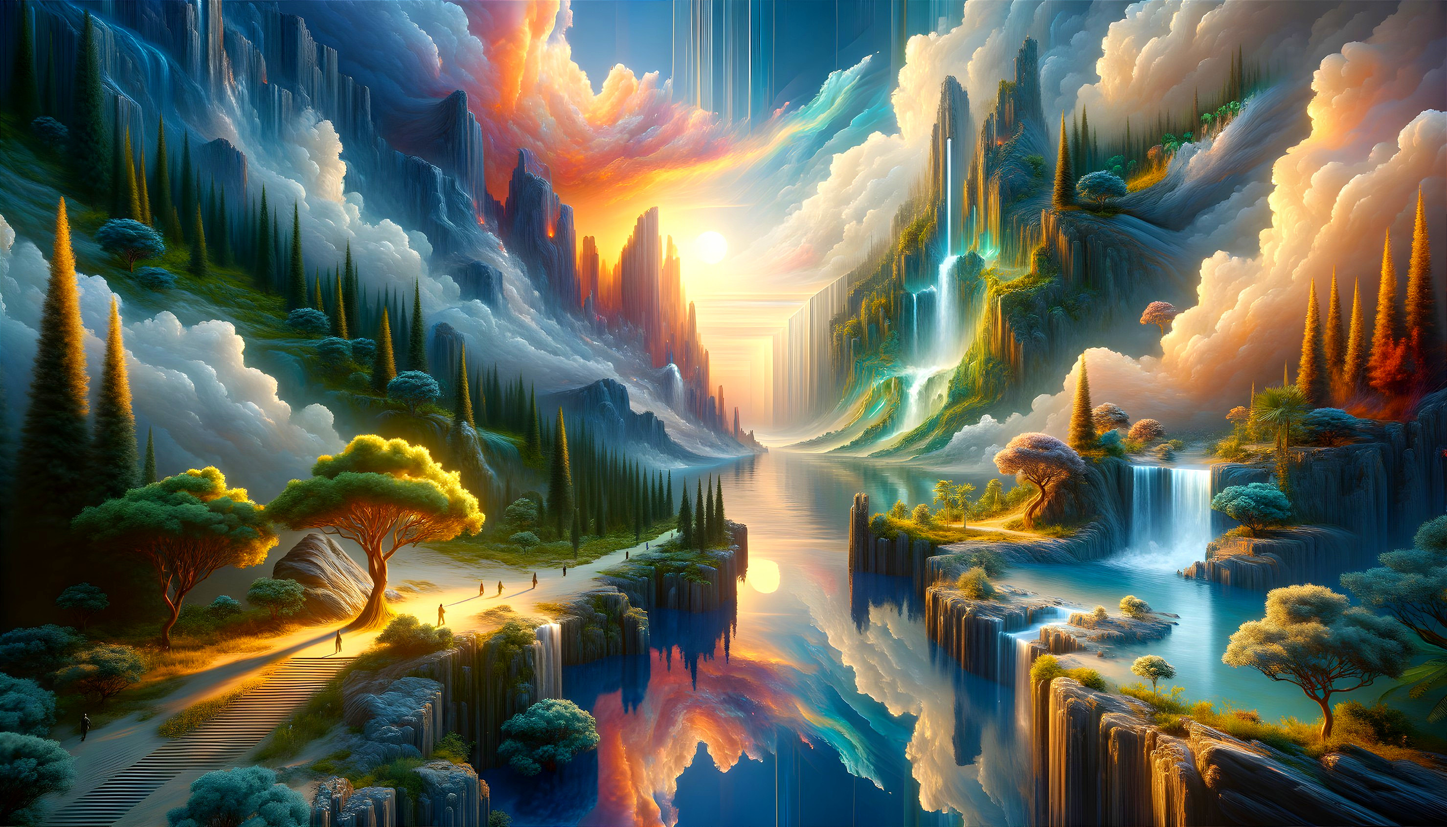 Surreal Landscape with Vibrant Mountains and River