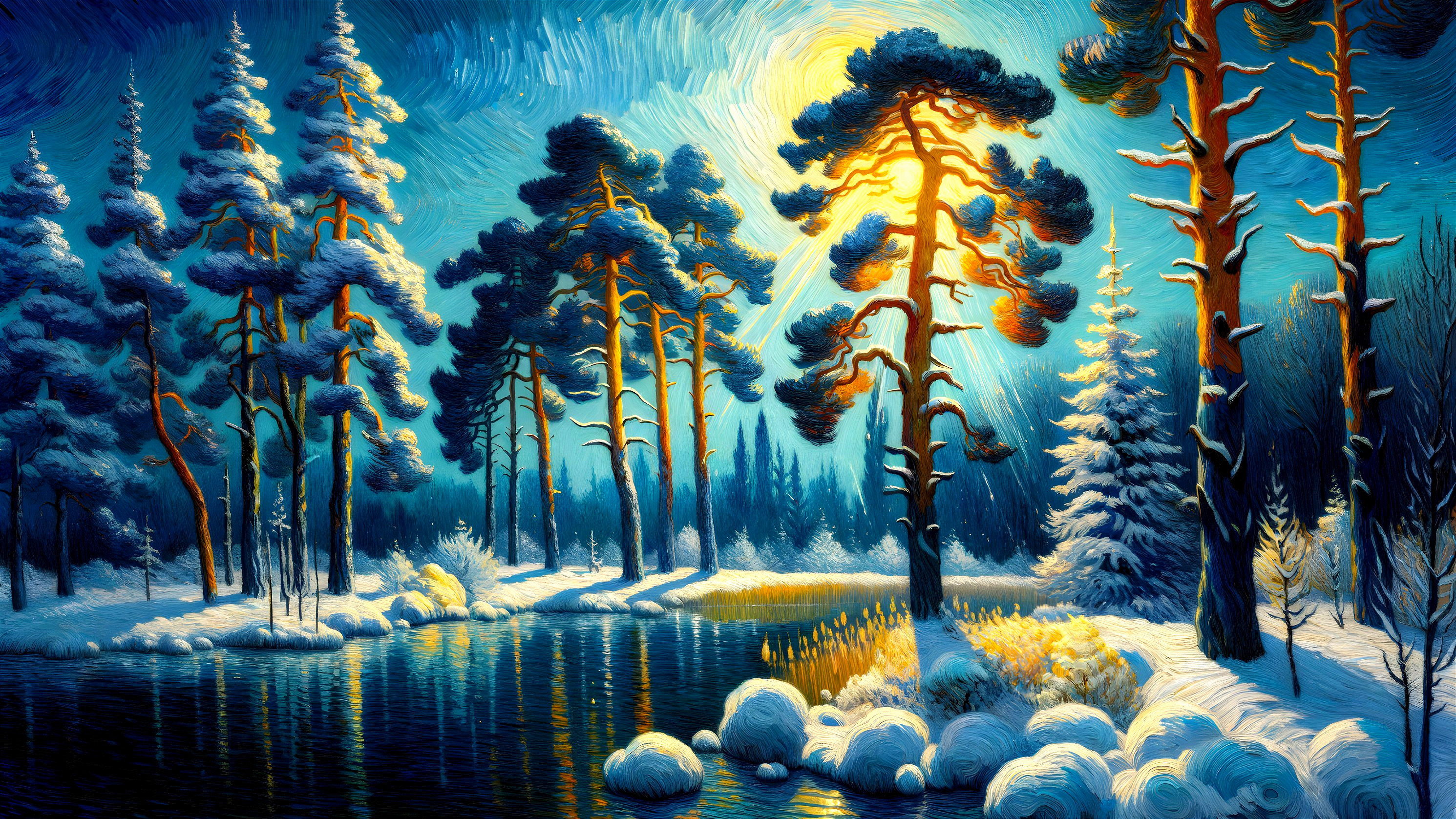 Serene Winter Landscape with Snowy Pine Trees