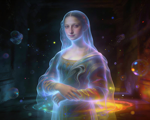 Translucent Nebula Portrait in a Dark Hall Setting