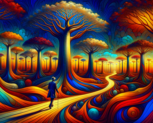 Surreal Landscape with Colorful Trees and Dreamy Sky