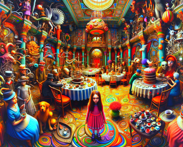 Psychedelic Illustration of an Alice in Wonderland Feast