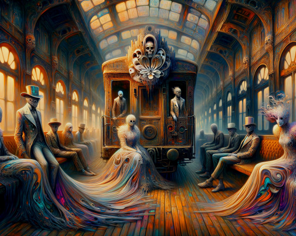Surreal Train Interior with Ethereal Atmosphere