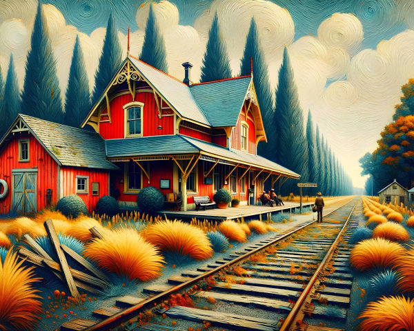 Vibrant Train Station Surrounded by Lush Nature