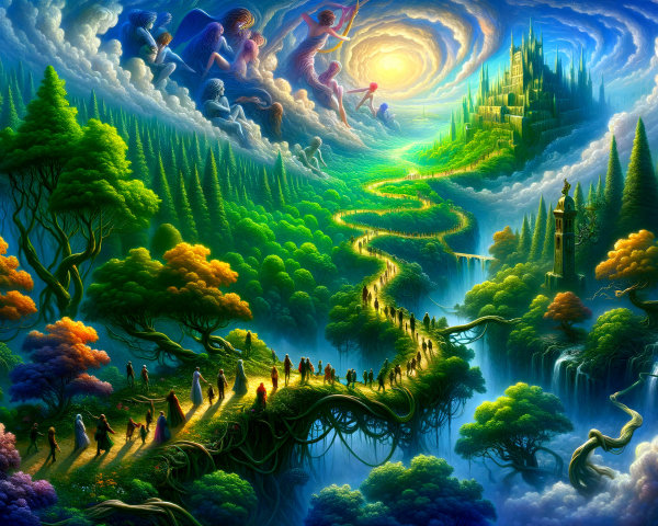 Fantasy Landscape with Castle and Colorful Trees