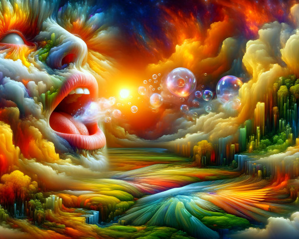 Surreal Landscape with Ethereal Face and Vivid Colors