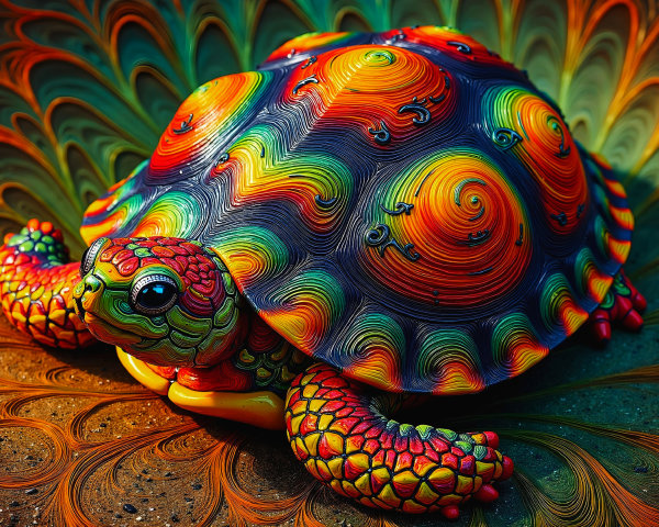 Vibrant Turtle Design on Colorful Abstract Background