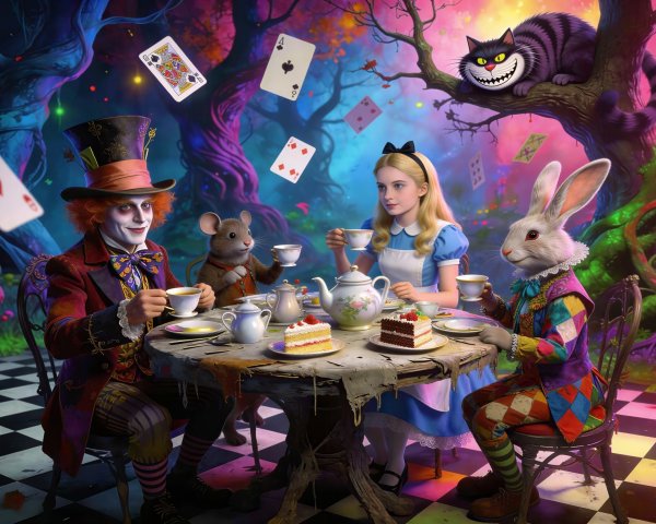 Vibrant Digital Painting of Mad Tea Party Scene