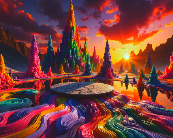 Vibrant Landscape with Colorful Rock Formations and Lake