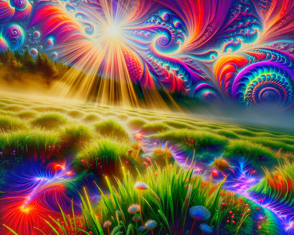 Surreal Colorful Landscape with Fractals and Light