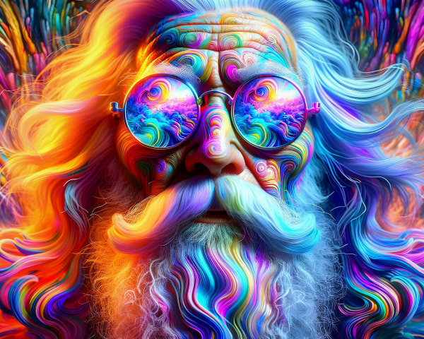 Surreal Portrait of an Elderly Man with Vibrant Colors