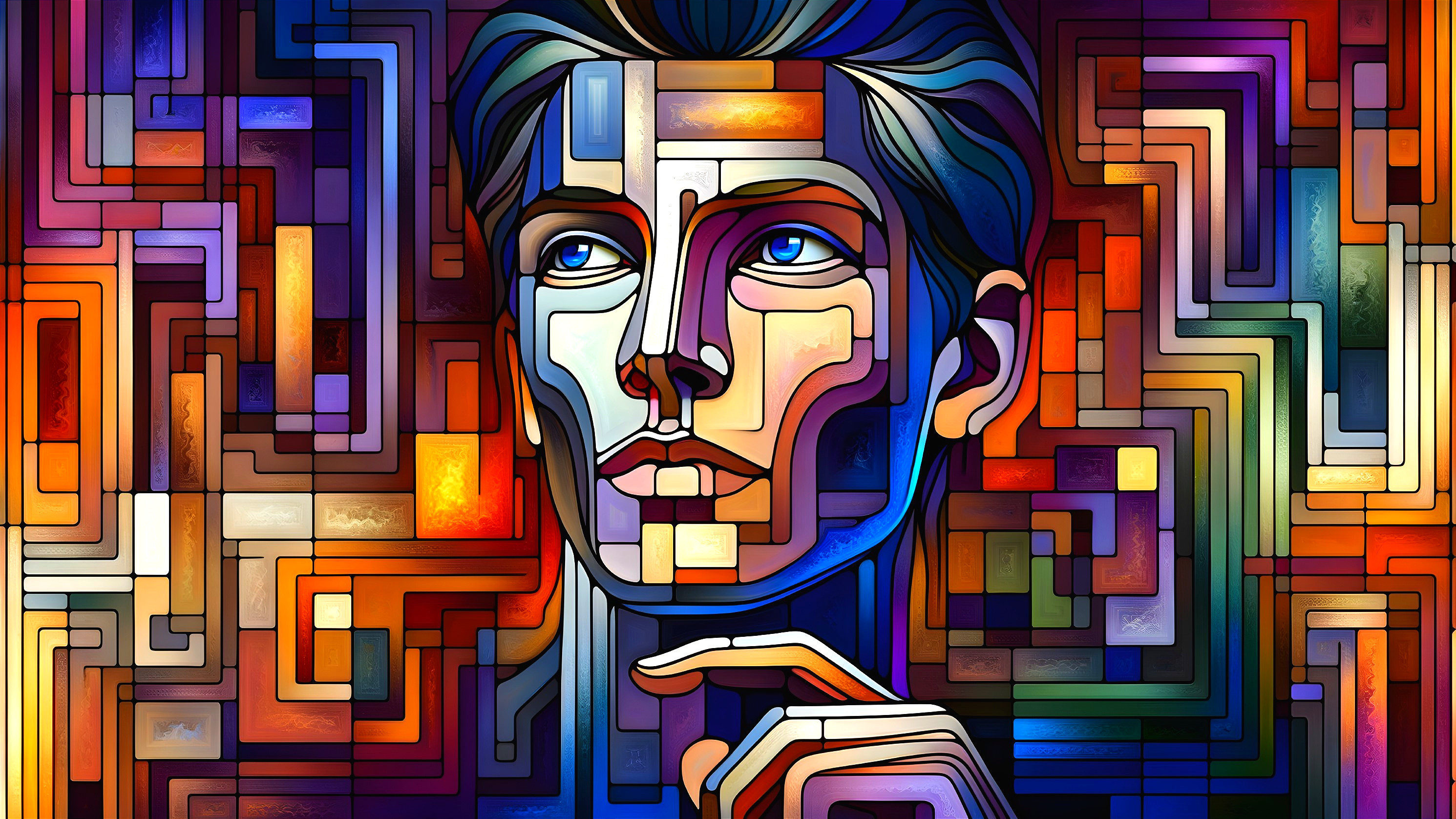 Geometric Portrait with Vibrant Colors and Patterns