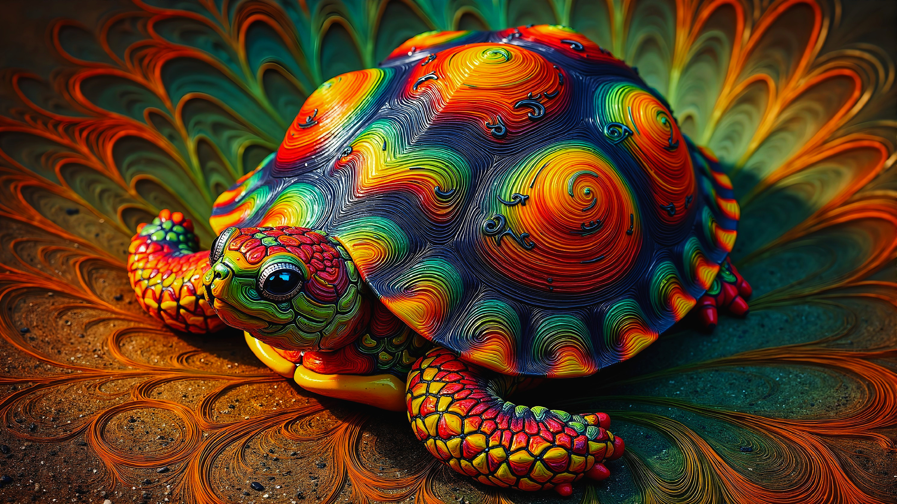 Vibrant Turtle Design on Colorful Abstract Background
