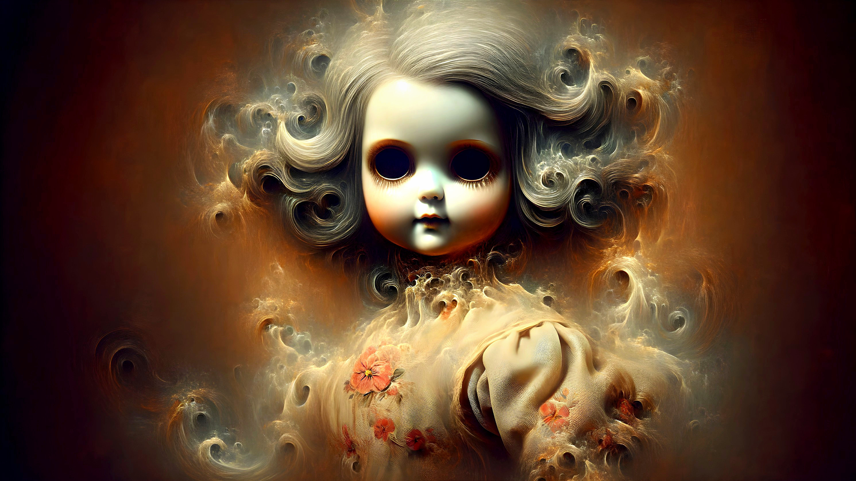 Haunting Doll with Porcelain Skin and Vintage Dress