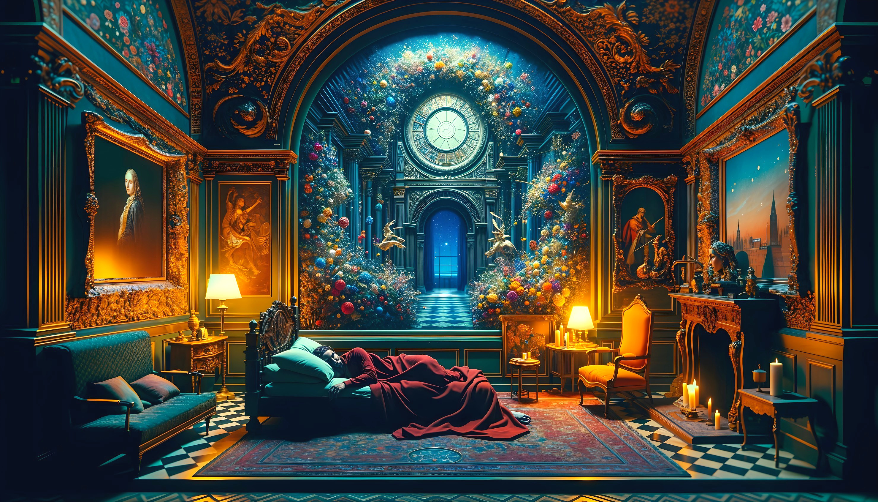 Luxurious Room with Intricate Details and Warm Lighting