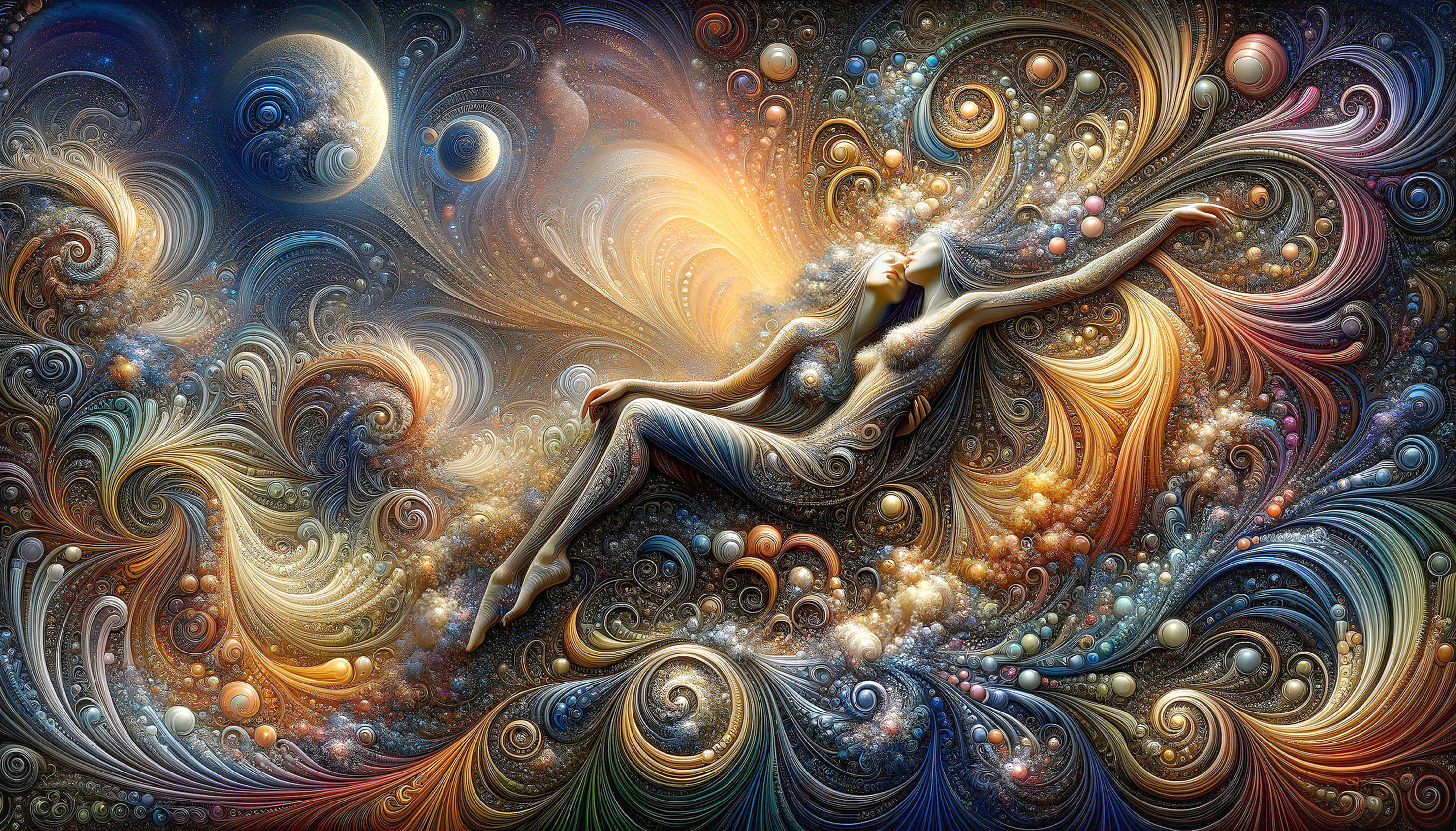 Surreal Cosmic Scene with Human Form and Galaxies