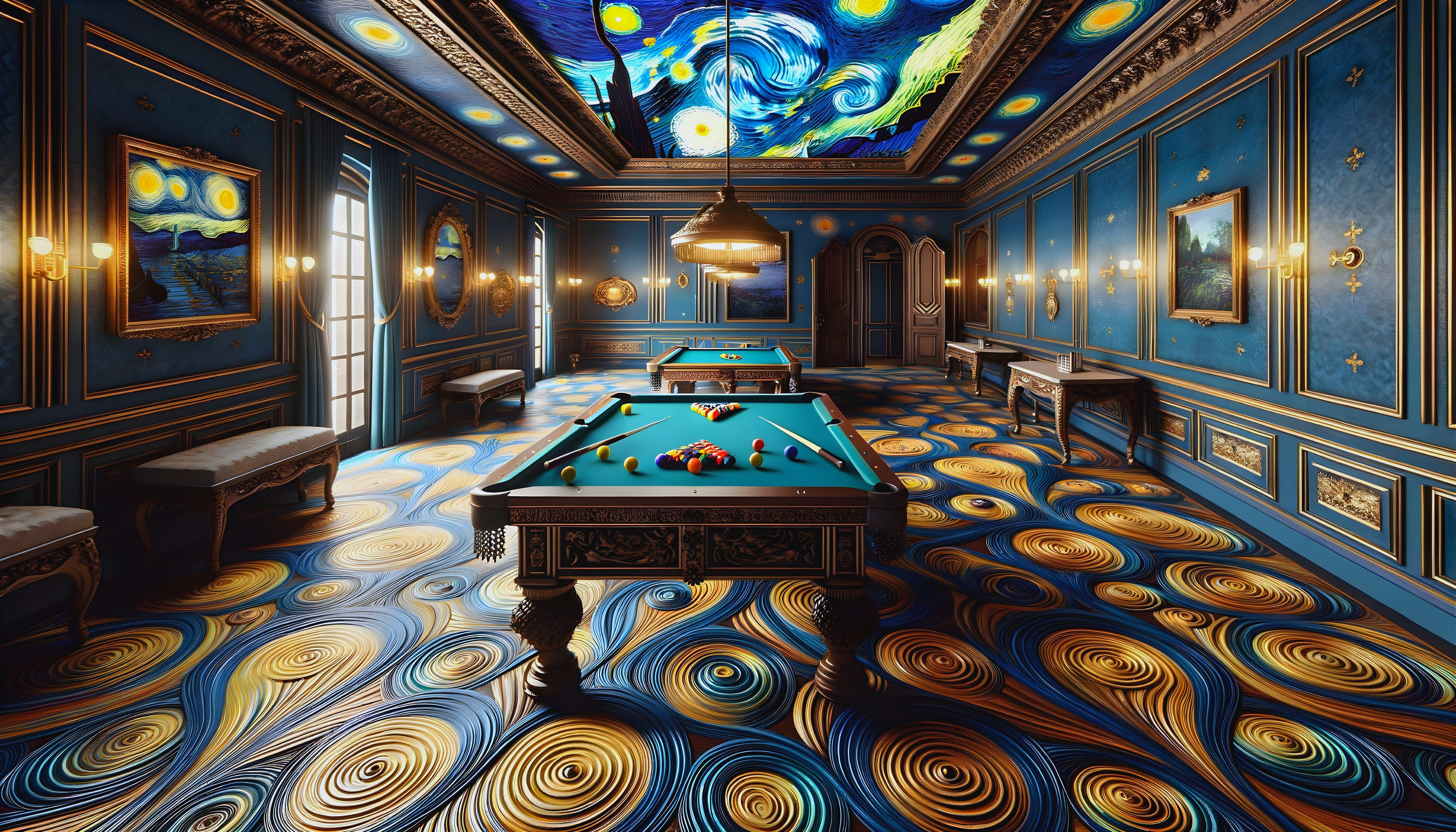 Opulent Billiards Room with Starry Night Ceiling