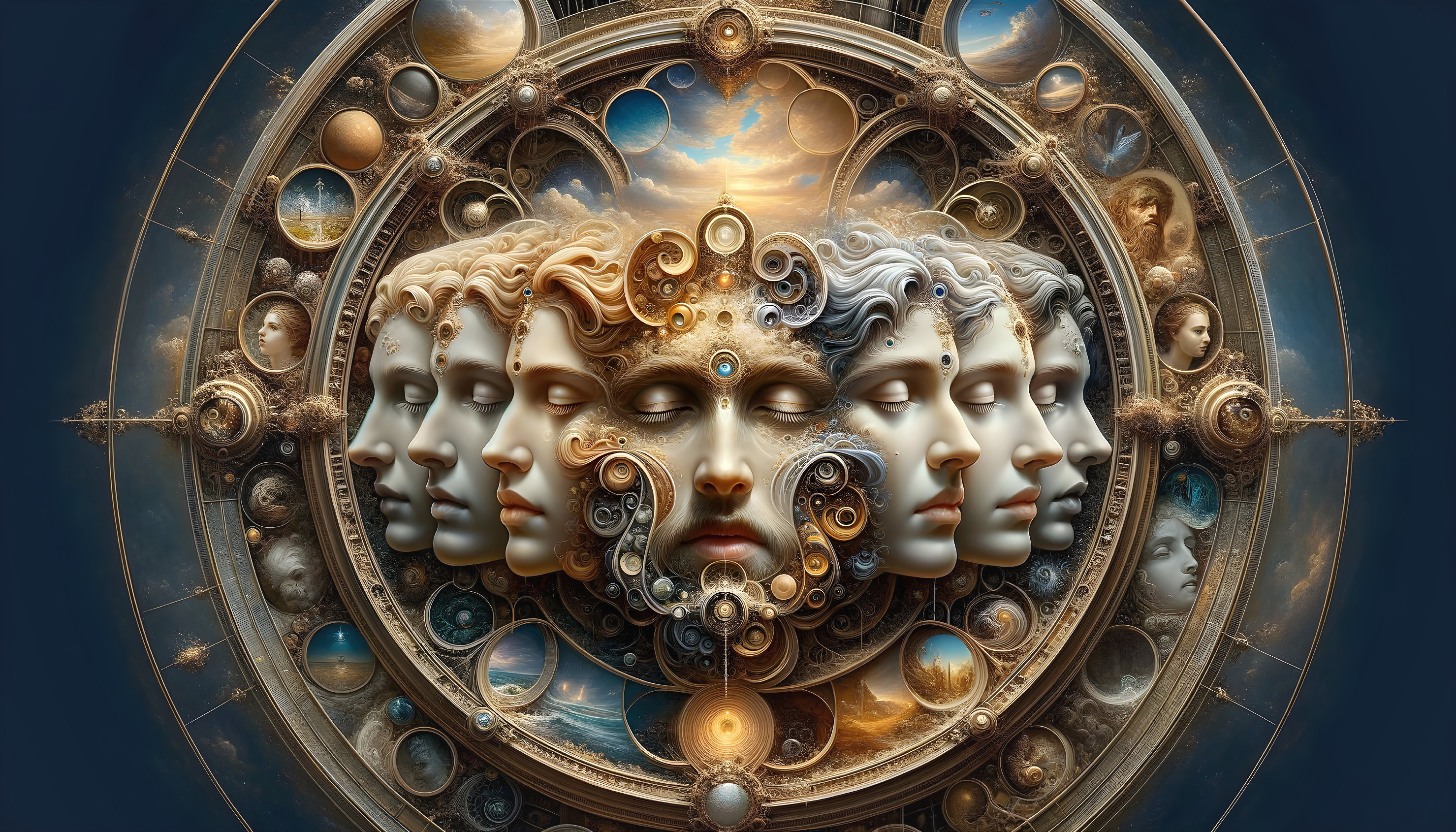 Digital Artwork of Central Face with Cosmic Elements