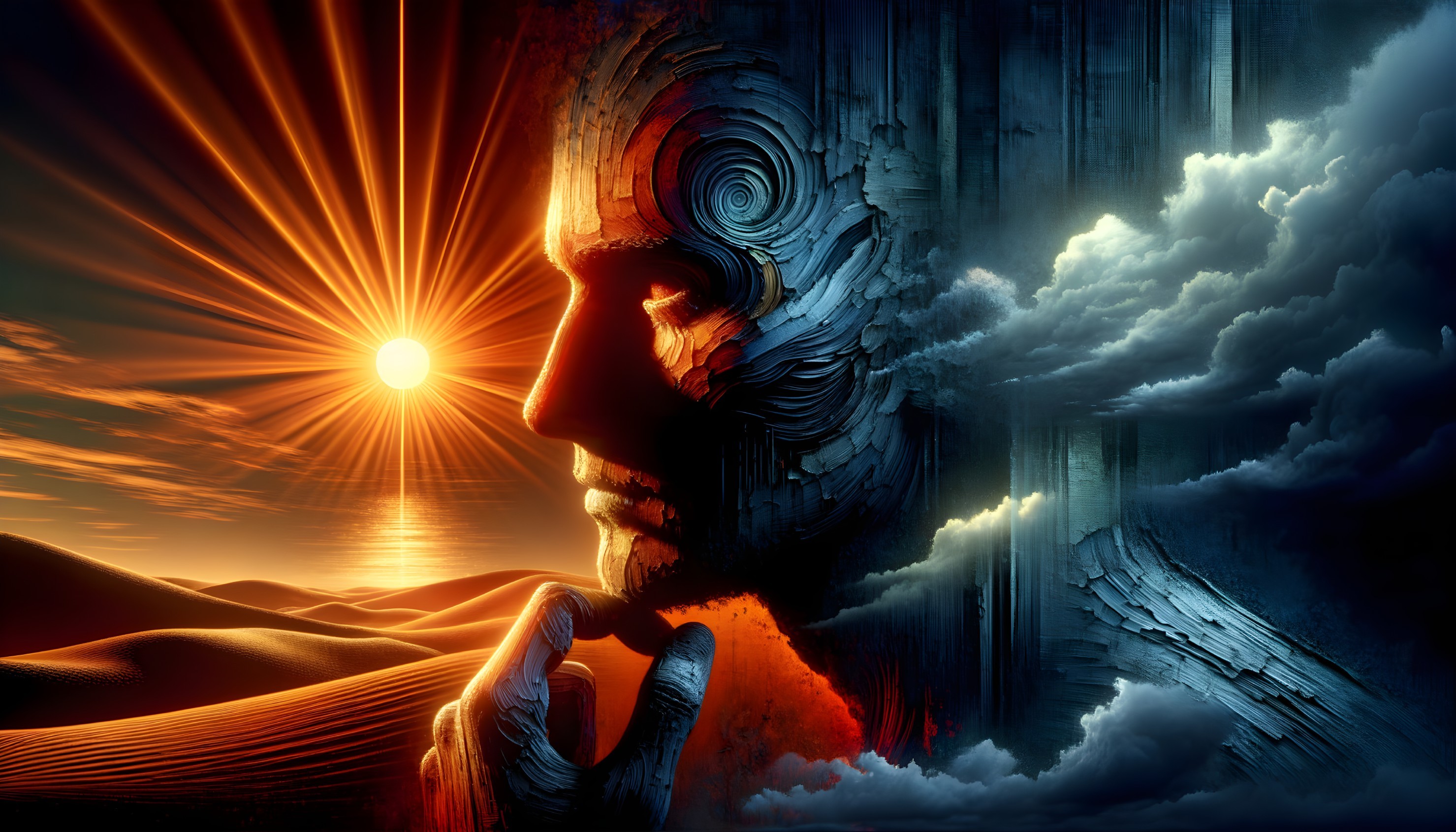 Stylized Human Profile with Abstract Landscape Elements