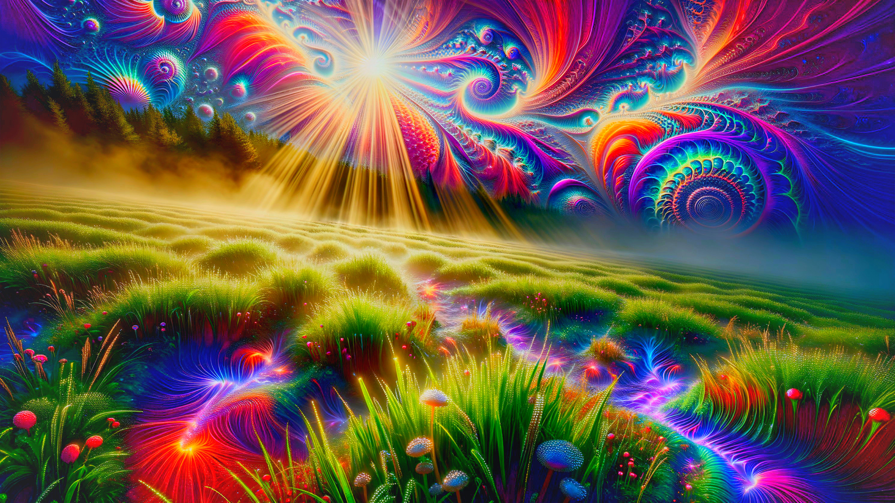 Surreal Colorful Landscape with Fractals and Light