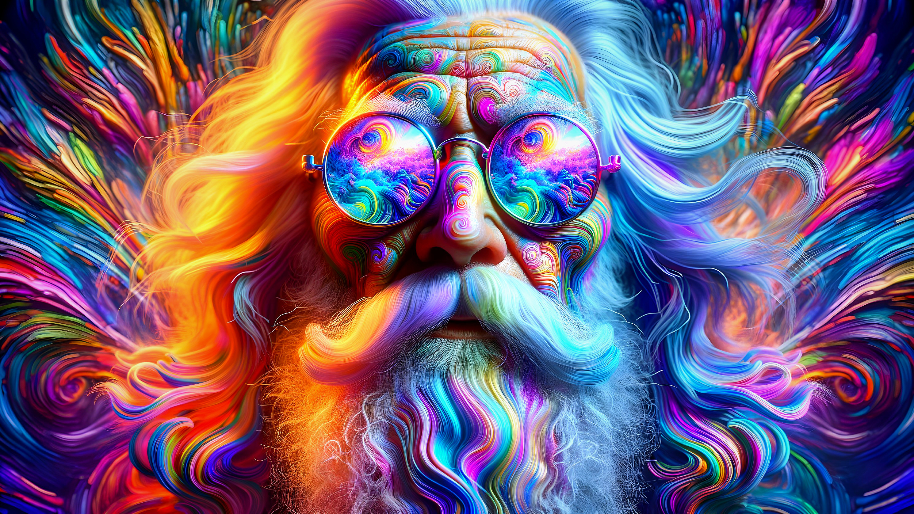 Surreal Portrait of an Elderly Man with Vibrant Colors