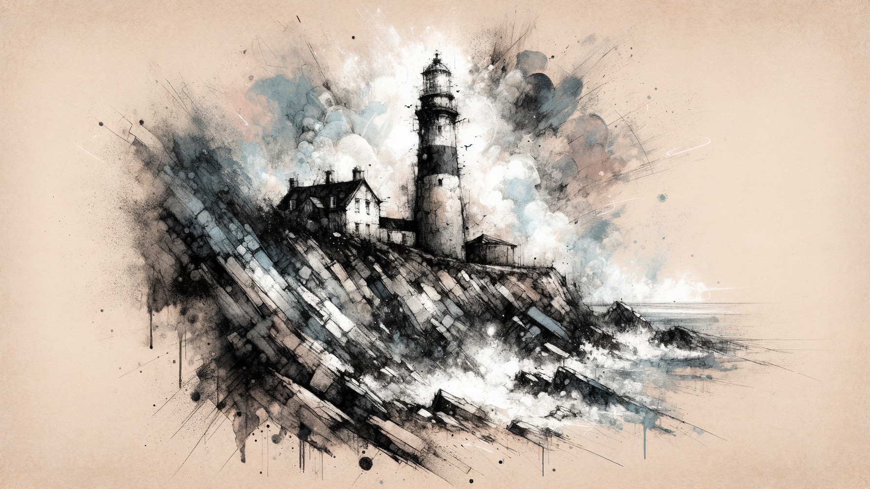 Dramatic Lighthouse on Rugged Cliff with Waves
