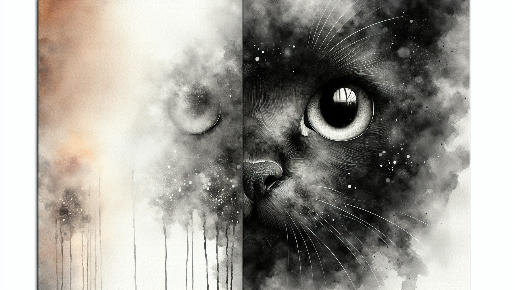 Abstract Watercolor and Realistic Cat Face Artwork