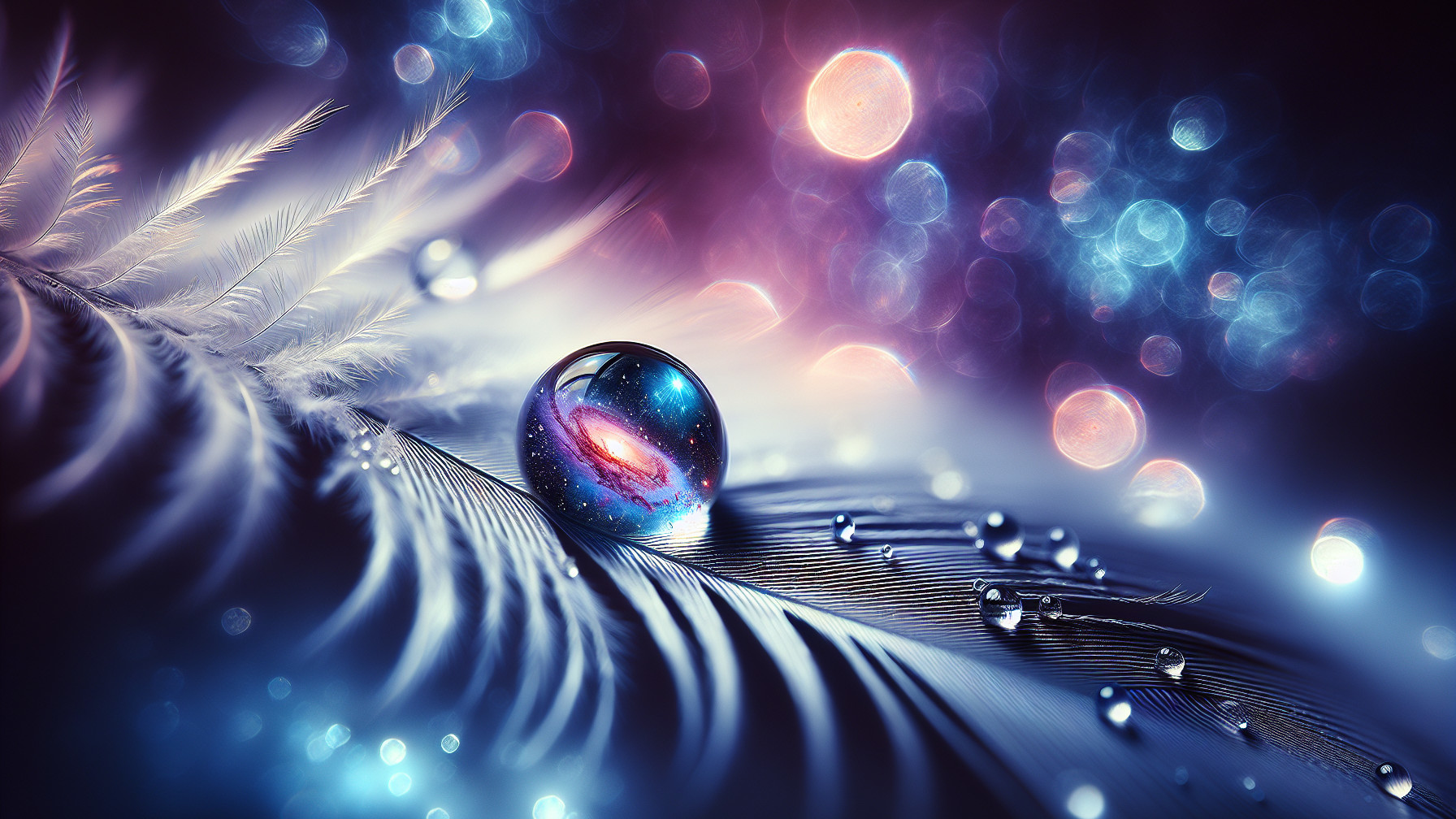 Feather and Glass Orb with Swirling Galaxy Design
