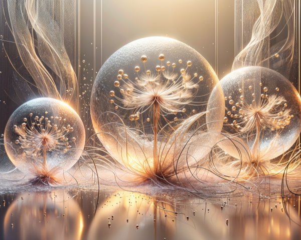 Translucent spheres with dandelion structures and tendrils