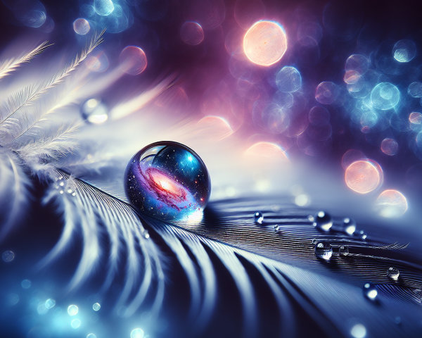 Feather and Glass Orb with Swirling Galaxy Design