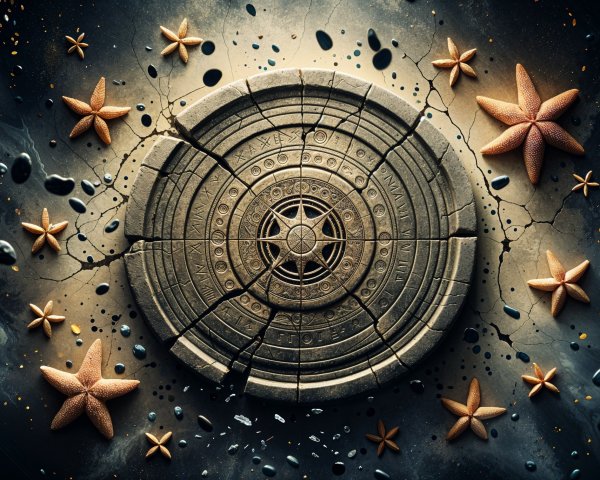 Intricate stone disk with star pattern and starfish