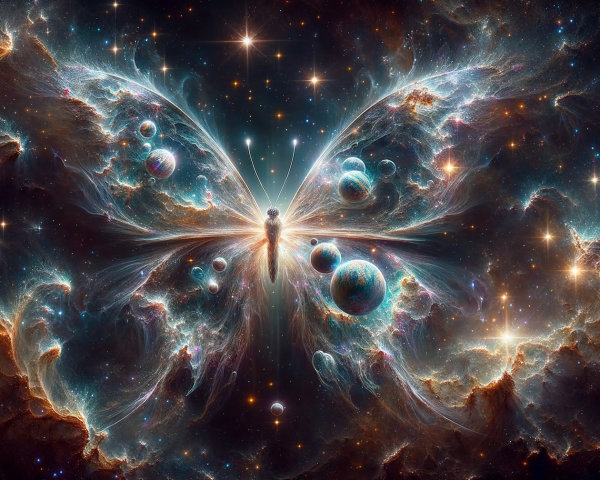 Surreal Cosmic Scene with Galaxy Butterfly and Colors