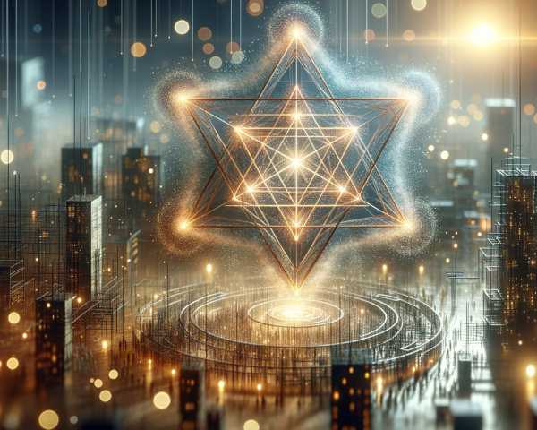 Geometric Star Shape Above Futuristic Cityscape