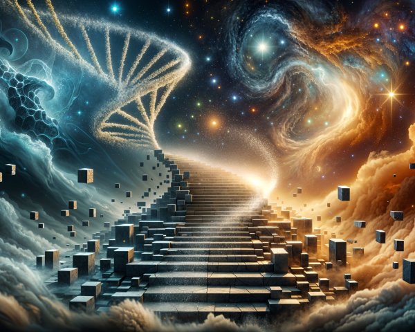 Surreal Fantasy Landscape with Stairs and Dual Realms