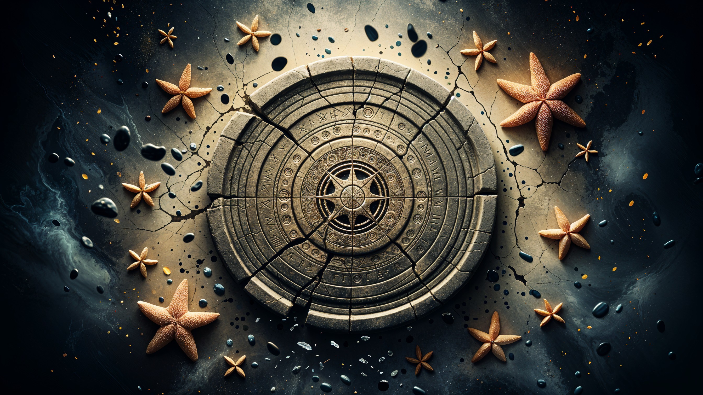 Intricate stone disk with star pattern and starfish