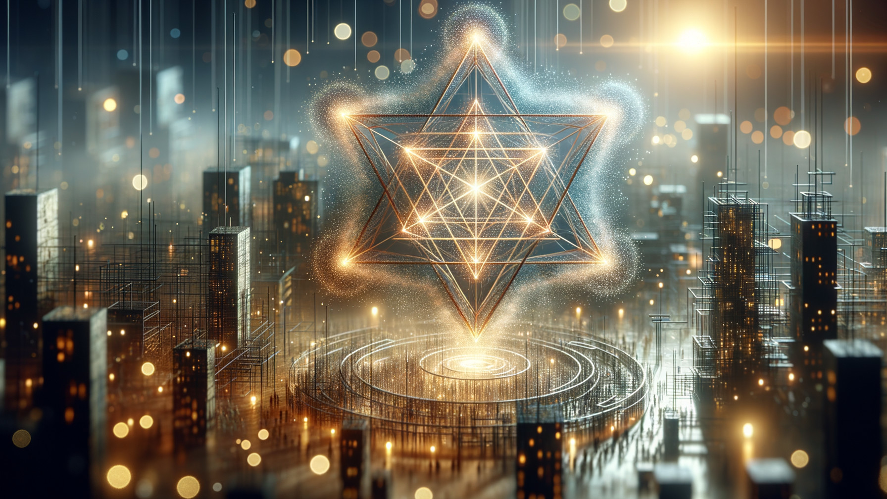 Geometric Star Shape Above Futuristic Cityscape