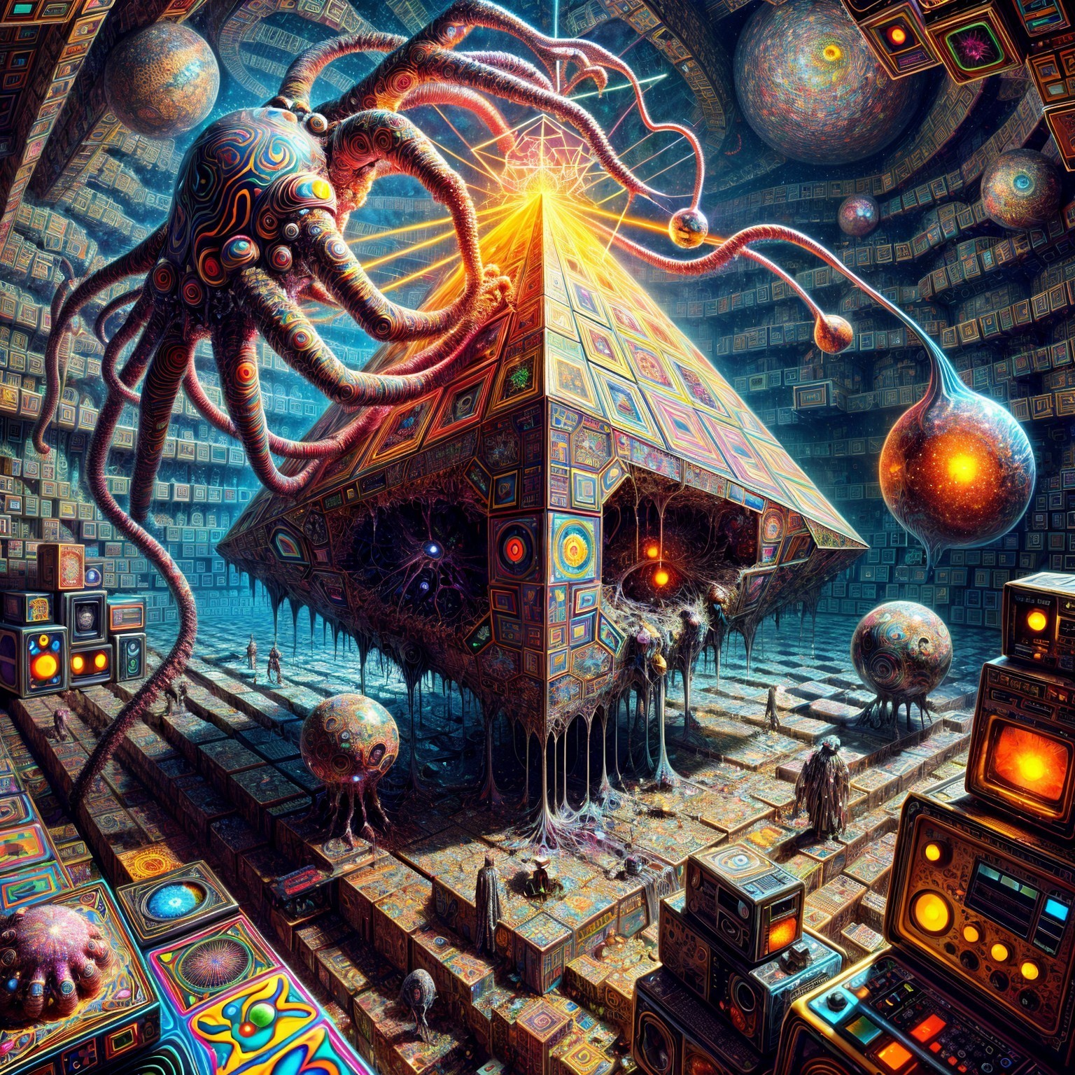 Surrealistic Isometric Render of a Geometric Pyramid