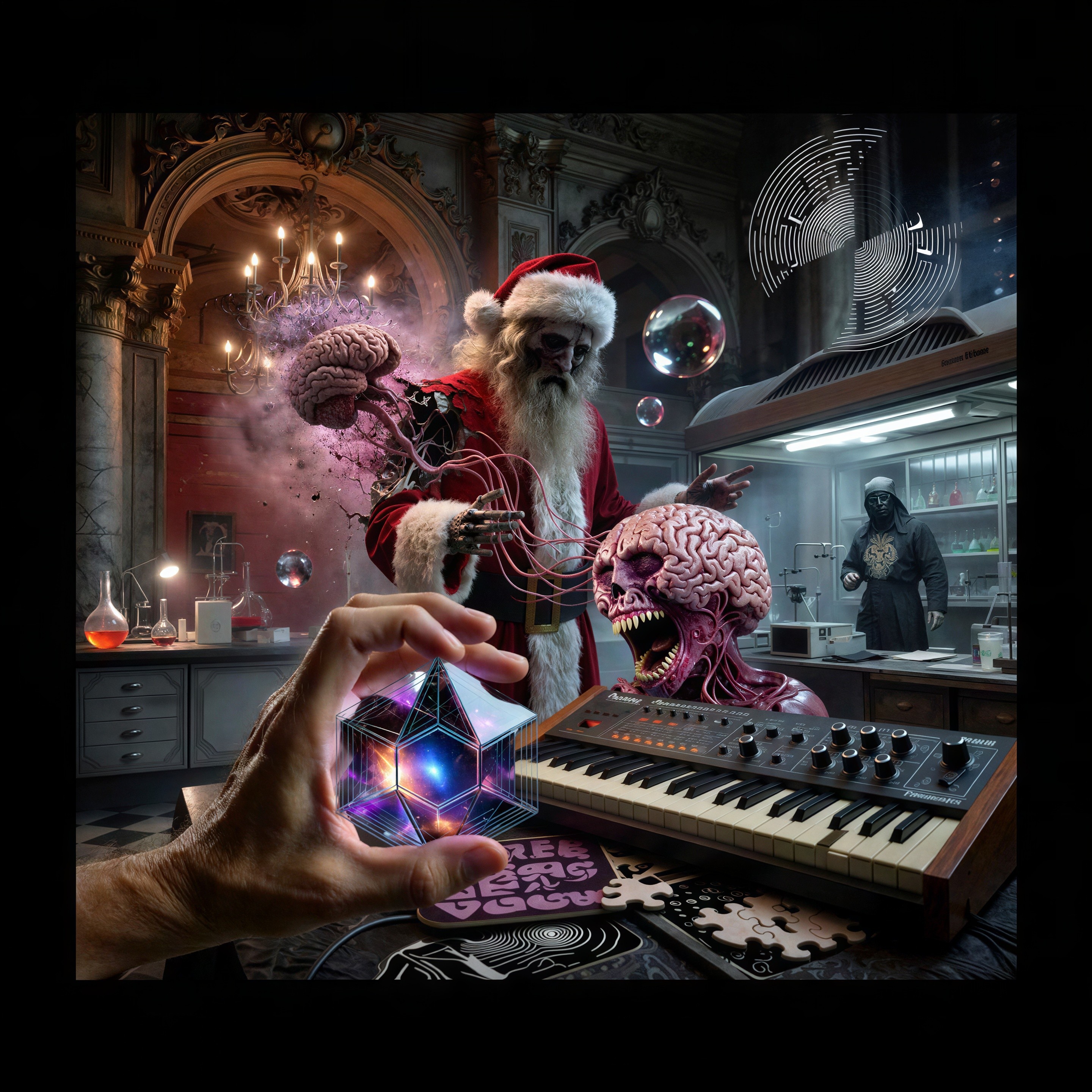 Zombie Santa Claus in a Frankenstein's Lab Scene