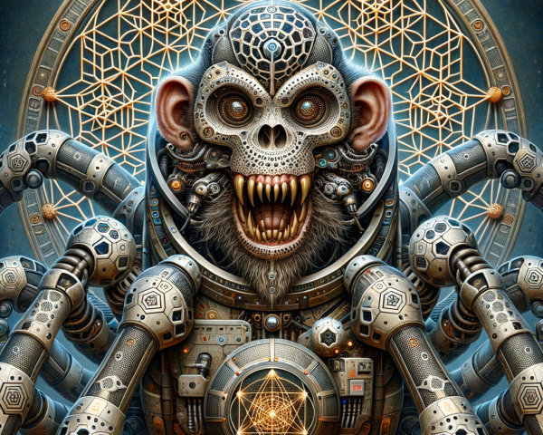 Digital Painting of a Skull-Faced Monkey in Steampunk Style