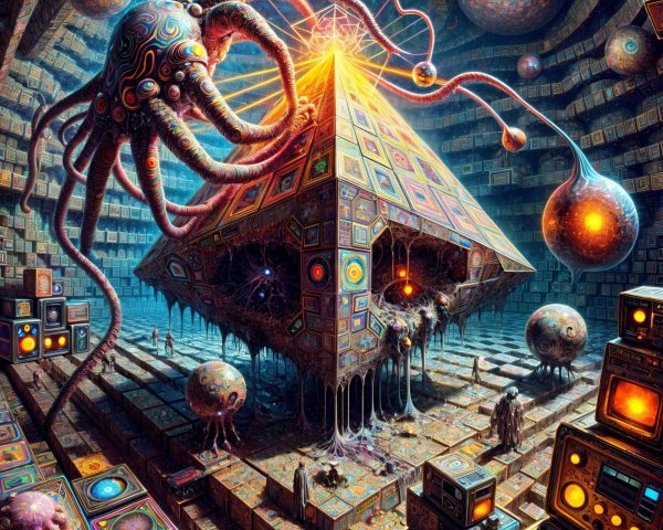 Surrealistic Isometric Render of a Geometric Pyramid